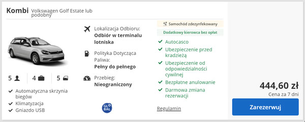 samochód kompaktowy do wynajecia Warszawa